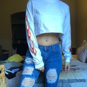 Whites flamed crop top
